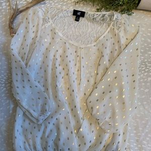 iZ Byer cream with gold dots polyester blouse